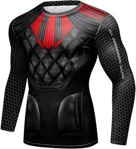 <b>Men's</b> Full Sleeve <b>Compression</b> Rash Guard Black Red Digital Print Quick Dry Spandex Polyester UPF50+ Eco-Friendly Breathable - Product Image 2