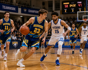 <b>Athletic</b> Squad Basketball Uniform in Blue with Yellow and Black Detailing, Designed for Comfort, Mobility and Game Performance - Product Image 6