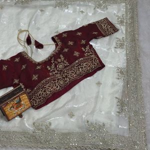 ผ้าส่าหรีปักลายพรีเมียม ดีไซน์เนอร์ C Pallu ประดับเลื่อม ปักลายฉลุ ขอบเสื้อปักอย่างประณีต เหมาะสำหรับงานแต่งงาน ฤดูร้อน ฤดูหนาว สินค้าส่งออกคุณภาพสูง - Product Image 6