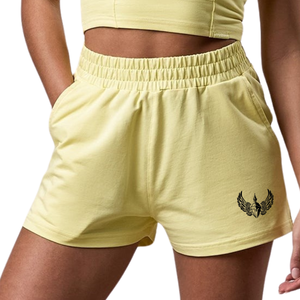 Shorts en jersey jaune clair pour femmes, mélange de coton doux, taille élastique, décontractés, pour la course à pied, la remise en forme, l'entraînement, shorts d'été - Product Image 1