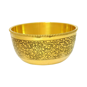 Cuenco redondo de metal tallado para mezclar para ensalada, batir huevos, servir cocina, cuenco de latón para servir dulces y fines decorativos - Product Image 1