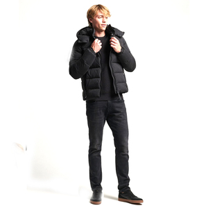 Men's Black Hooded <b>Padded</b> Jacket Full Sleeve Slim Fit Winter Wear Zipper Closure Printed Custom Team Name Polyester Material - Product Image 1