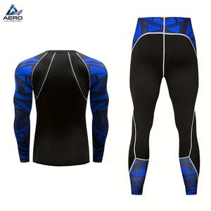 Vêtements de sport compressifs noirs et bleus en 2 pièces pour MMA et boxe, sublimation personnalisée disponible, ensemble haut et leggings de qualité supérieure - Product Image 2