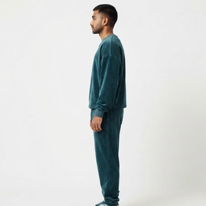 Men's Velvet Hooded Solid Heavyweight <b>Tracksuit</b> Set Full Sleeve Loose Fit Casual Wear Winter Sweatpants Drawstring - Product Image 3