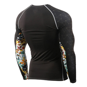 2026 Top Selling <b>Men's</b> Long Sleeve Rash Guard Black Floral Print Sublimation Quick Dry Spandex Polyester <b>Compression</b> <b>Shirt</b> - Product Image 5