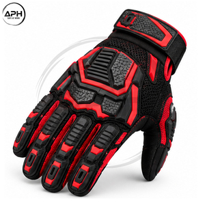 Gants de travail industriels Premium Rouge et Noir anti-choc avec paume renforcée, panneaux multi-zones sur les doigts et sangle de poignet réglable - Product Image 1
