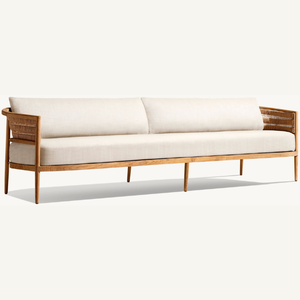 Sillón de terraza hecho de madera de teca con respaldo de ratán resistente, ideal para la terraza o el jardín. - Product Image 1