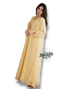 Ensemble 2 pièces de luxe AWAIS HOUSE pour femmes musulmanes, robe longue en velours uni perlé, coupe trapèze, pour soirée/formelle - Product Image 2