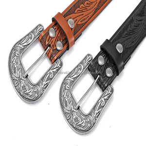 Ceinture d'outillage en cuir occidental à la mode pour hommes en relief floral fait à la main de qualité supérieure ensemble de boucles de gravure de cow-boy classique - Product Image 3