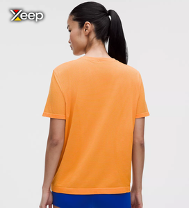 Camiseta Deportiva Ligera Informal para Mujer XEEP, Personalizable, Corte Holgado, Manga Corta, Transpirable, Cuello en V, con Letras, Poliéster/Algodón - Product Image 1