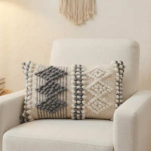 Housse de coussin lombaire géométrique en coton et laine tissée à la main, 14x24 pouces, style bohème, pour canapé et lit - Product Image 3