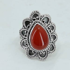 Bague en argent sterling 925 avec pierre de cornaline en forme de poire, faite à la main, bague de promesse pour femme, cadeau de bijoux pour elle, sertissage clos. - Product Image 6