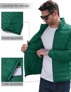 Men's Lightweight <b>Packable</b> Down Coat Waterproof Winter Hooded <b>Jacket</b> with 100% Down Filling Casual Storage Pouch - Product Image 3