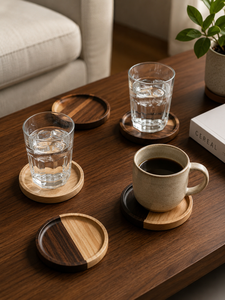 Premium Wooden <b>Coaster</b> Set of 4 – Handmade Round <b>Drink</b> <b>Coasters</b> <b>for</b> Coffee & Tea Cups Dual Tone Round Cup <b>Coasters</b> - Product Image 1