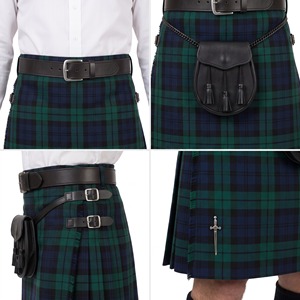 Kilt écossais à carreaux vert et bleu pour homme, avec ceinture en cuir et sangles réglables - Product Image 5