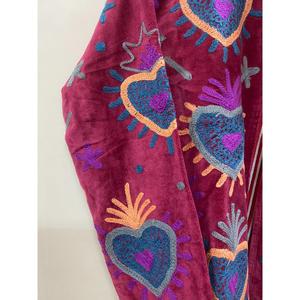 Hand Embroidered Velvet <b>Knitted</b> Cotton Jacket Women Mandarin Collar Full Sleeve Floral <b>Pattern</b> Open Front Prairie Winter/Spring - Product Image 5