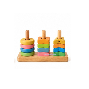 Jouet d'empilage géométrique en bois avec trois piliers, formes colorées, jouet éducatif Montessori pour enfants - Product Image 1