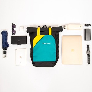 Yellow and blue color matching design <b>backpack</b> roll top <b>backpack</b> expandable sports <b>backpack</b> <b>large</b> capacity leisure <b>backpack</b> - Product Image 6