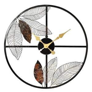 Horloge murale en métal motif feuille nordique, dorée, silencieuse, en fil de fer, pour couloir, cuisine, bureau - Product Image 6