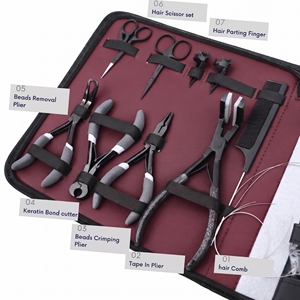 Kit d'outils professionnels pour extensions de cheveux à micro-anneaux, pince à sertir les perles, outil de suppression, outil de pressage pour extensions à bandes, coupe-adhésif, crochet et boucle - Product Image 5
