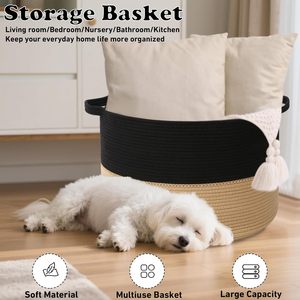 65L <b>Large</b> Woven Cotton Rope Nursery <b>Basket</b>, Laundry <b>Basket</b> Laundry Hamper with Handles,Blanket <b>Basket</b> <b>Storage</b> Bin for Toys - Product Image 6