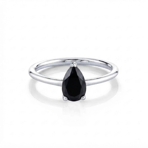 Rhaya Jewels Women's Elegant Rhodium Plated 925 Sterling Silver Pear Cut Black Onyx Prong Setting <b>Dainty</b> Band Trendy Party <b>Ring</b> - Product Image 1