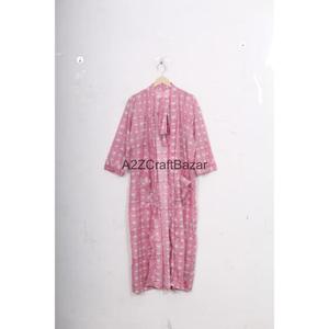 Fait main, 100% coton, imprimé numérique floral, col en V, fermeture à cordon, manches trois-quarts, respirant, toutes saisons, pour femmes - Product Image 2