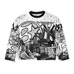 เสื้อยืดแขนสั้นผู้ชายทรงปกติ พิมพ์ลายกราฟฟิตี NYC คอเต่า ผ้าคอตตอนเจอร์ซีย์ ระบายอากาศได้ดี เป็นมิตรกับสิ่งแวดล้อม - Product Image 1