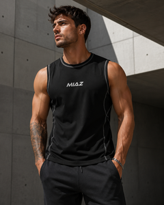 MIAZ Men's <b>Black</b> Sleeveless <b>Tank</b> <b>Top</b> O-Neck Quick Dry Breathable Polyester/Cotton Solid Color Sporty Fit Custom Digital Printing - Product Image 1