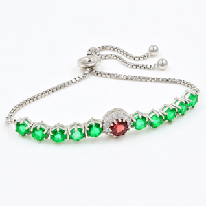 Women's Natural Green Topaz and <b>Garnet</b> Gemstone Charm <b>Bracelet</b> 925 Sterling Silver Adjustable Fashion Jewelry Party Gift - Product Image 1