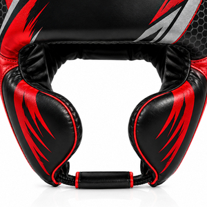Protège-tête de boxe en cuir PU léger et écologique de qualité supérieure, couleur noir et rouge, service OEM/ODM, impression de logo personnalisée - Product Image 4