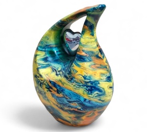 Urnas de Cremación para Adultos con Forma de Lágrima y Corazón, Acabado Colorido Antiguo, para Cenizas Funerarias, Metal, Latón/Aluminio - Product Image 3