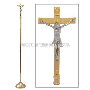 Processional Crucifix | Brass Church Cross with <b>Stand</b> for Liturgy – DOUBLE VEE EXPORTS - Product Image 3