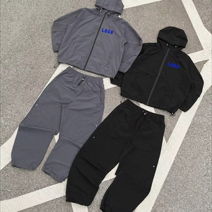 Custom Lightweight Zipper <b>up</b> Tracksuit for Men Embroidery logo Waterproof Polyester Tracksuit Black Fashion Windproof Tracksuit - Product Image 1