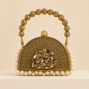 Luxury Pearl Embroidery Beading Rhinestone Evening Lady Fashion Brass <b>Clutch</b> Mini Handbag <b>Gold</b> Wedding Party <b>Purse</b> - Product Image 1
