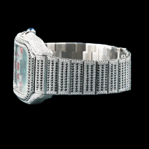 Número rojo Iced elegante correa de acero inoxidable reloj Moissanite diamante corte brillante 41mm diámetro cualquier ocasión Eta Glass Charm - Product Image 2