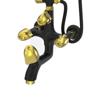 Ensemble de douche Capri en laiton poli avec douche pluie fixe à 90 degrés, douchette à main, commande de mitigeur intelligente, design haut de gamme pour hôtel - Product Image 2