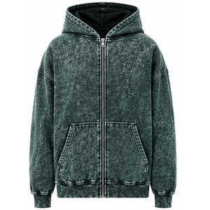 Private Label Vintage Acid Wash <b>Full</b> <b>Zip</b> <b>Hoodie</b> Men Women Unisex Oversized Vintage Streetwear Custom Embroidery Apparel Supplier - Product Image 5