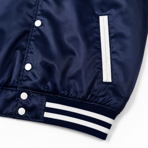 Veste universitaire en satin blanc pour homme, poignets côtelés marine, style preppy, coupe régulière, respirante, en polyester, pour l'automne - Product Image 4
