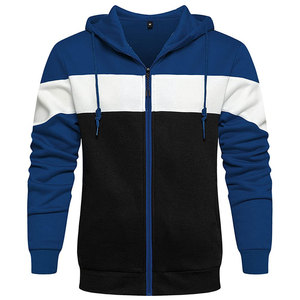 Full <b>Zipper</b> Color Blocking Hooded Casual Autumn Wear Blue White <b>Black</b> French Terry Customized <b>Hoodies</b> - Product Image 5