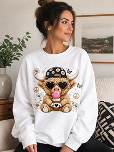 Sweat-shirt personnalisé OEM pour femme, doublé, écologique, respirant, en molleton de coton, col rond, imprimé numériquement avec motif vache des Highlands - Product Image 5