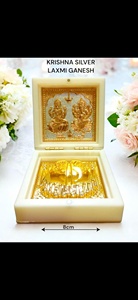 Krishna Silver Laxmi Ganesh Idol with Charan Paduka in Premium Velvet Box Gold Plated Religious Figurine for Home <b>Mandir</b> Decor - Product Image 2