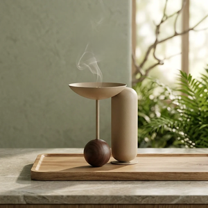 Porte-encens en métal de style arabe avec un plateau élégant, une base sphérique en bois et une tour moderne de haute qualité pour une fragrance sereine à la maison - Product Image 2