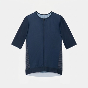 เสื้อปั่นจักรยานสำหรับผู้หญิง สีกรมท่า ดีไซน์แผงตาข่ายด้านหน้าแบบซิปเต็มตัว แขนสามส่วน ชุดกีฬาสำหรับปั่นจักรยาน - Product Image 1