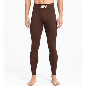 Leggings de compression pour hommes à coutures plates, en tissu doux et extensible, pour entraînement et yoga, coupe ajustée, couleur personnalisable - Product Image 1