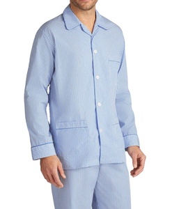 Conjunto de pijama de algodón de manga larga para hombre al por mayor, ropa de dormir abotonada de dos piezas, ropa de dormir Usinex con logotipo personalizado, directo de fábrica OEM - Product Image 6