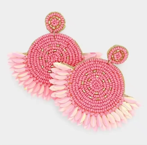 Boucles d'oreilles pendantes à pampilles perlées roses, plaquées or, style bohème, bijoux de fête pour femmes - Product Image 1