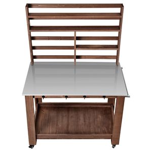 Tavolo da Lavoro per Giardinaggio Esterno 45 x 26 Pollici con Piano in Acciaio Inox, Ripiani Portaoggetti, 4 Ruote e Ganci - Product Image 1