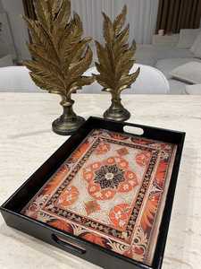 Plateau de service rectangulaire en bois fait main de luxe, motif floral chinois traditionnel, design végétal peint à la main par UO INDIA - Product Image 3