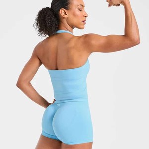 Ensemble Twin City pour femmes, ensemble 2 pièces en tricot bleu clair, respirant, printemps-été, coupe sportive, longueur normale - Product Image 4